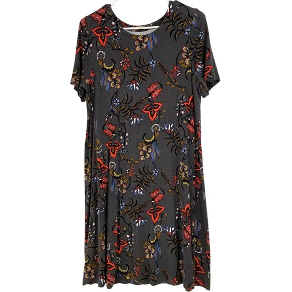 Loft Petite Gray Floral Short Sleeve A-Line Shirt Dress MP RAA10419 GUC - Picture 6 of 7